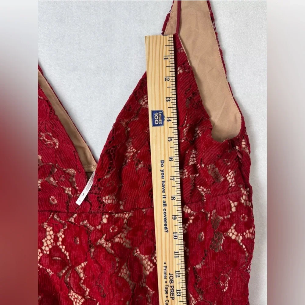 Free People Size‎ 12 Red Love Laced Corduroy V-Neck Mini Dress